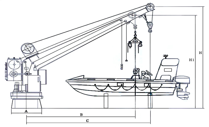 Single Arm Rescue Boat Davit with crane