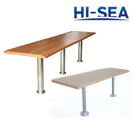 Marine Rectangular Wood Mess Table with Stainless Steel Pedestal